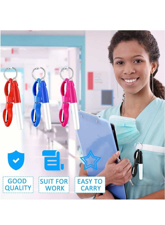 15 Pieces Folding Safety Scissors for Nurse Plastic Handle Mini Folding Scissors Nurse Pen Set, Permanent Markers Fine Point Nurse Pen Pack Silver Ring Foldable Scissors Keychain Scissors - Image 4